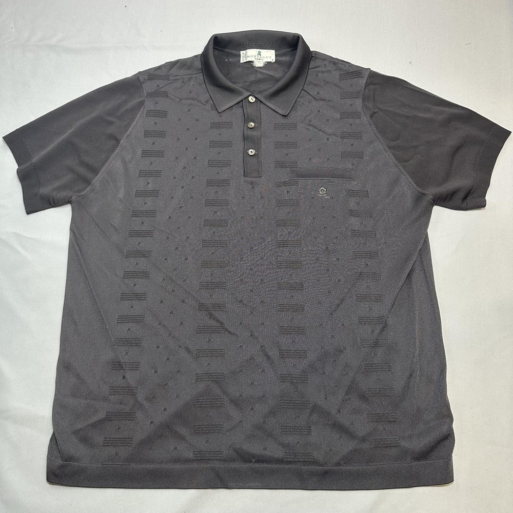 Montagut Polo Shirt Mens 6 Fits L/XL Gray Geometric Textured Pocket Paris Casual